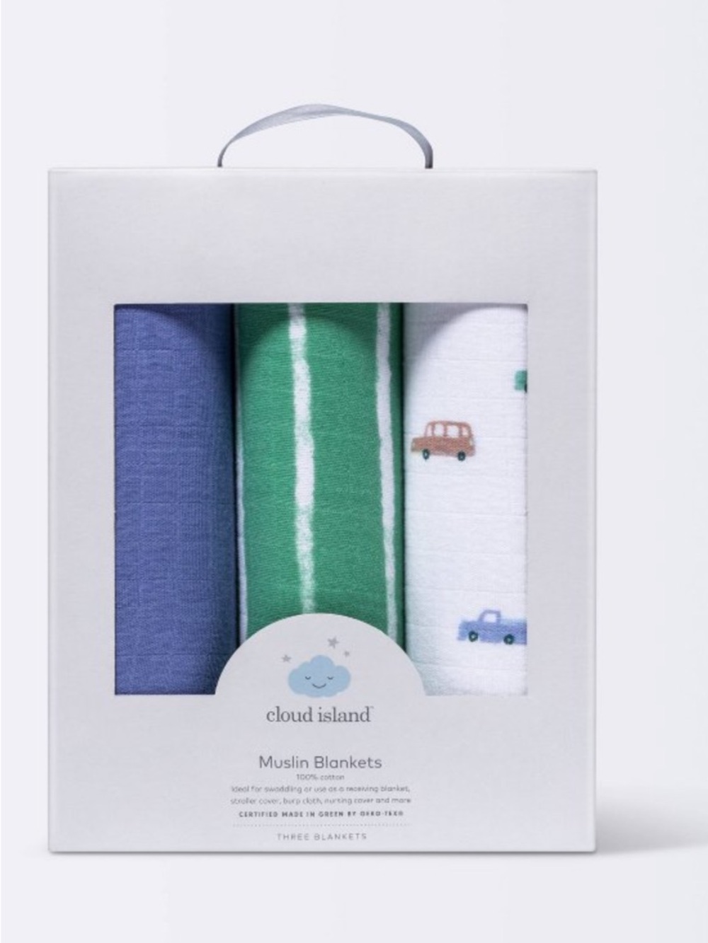 NEW cloud island Muslin Blanket Set in Blue, Green, White
